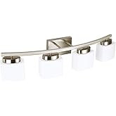 Dosoty 4-Light Brushed Nickel Vanity Light Fixture with White Glass Shade for Bathroom Over Mirror, 31.5 Inches
