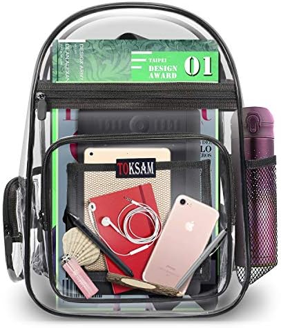 TOKSAM Heavy Duty Clear Backpack,Multi-Pockets PVC Transparent Bags,School Backpacks for Adults,Kids,Stadium Security Bag