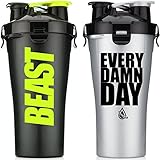 Hydra Cup Dual Threat - Protein & Pre Shaker Bottles, Shaker Cup, 28oz, 2 Pack (Every Damn Day & Stealth Beast)