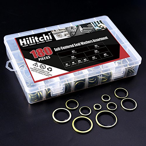 Hilitchi 180Pcs Metric Dowty Bonded Seal Oil Washer Assortment Kit
