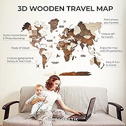 Awesometik" 3D Wood World Map Wall Art Decor - With