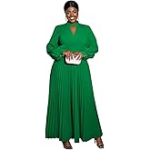 AOMEI Women's Cutout Long Pleated Church Dress Puff Sleeve Stand Collar Casual Dresses for Women Classy