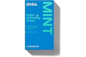 Zimba Mint Teeth Whitening Strips – 28 Vegan, Enamel-Safe Strips with Hydrogen Peroxide, 14-Day Treatment – Tooth Whitener for Coffee, Wine, Tobacco, Other Stains