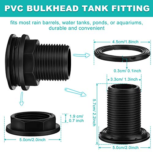 Honoson PVC Bulkhead Fitting Threaded Bulkhead Water Tank Connector for