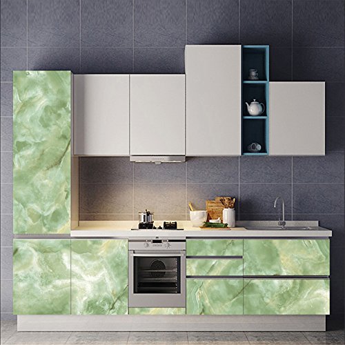 GanDecor Green Faux Marble Wall Sticker Art Decor Self Adhesive Furniture Refurbished Home Decorative Roll Removable 60x180cm/23.62x70.87 - Thumbnail 3
