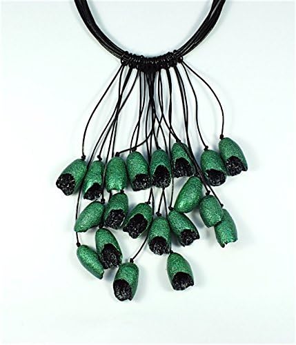 Black green boho bib statement choker collar necklace multilayer long jewelry Christmas gift idea for her polymer clay jewellery