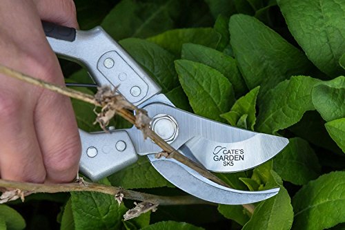 Cate's Garden Bypass Pruning Shears 8” Premium Hand Pruner - Heavy Duty SK5 High Carbon Blades – Ergonomic Angled Design for Pain-Free Cutting