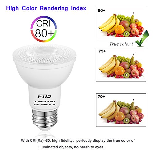 PAR20 LED Flood Bulbs, Dimmable 7W Spot Light Bulbs(50W Halogen Bulb Equivalent), 5000K Daylight White 600 Lumens E26 40 Degree, Indoor Recessed Track Lighting, 6-Pack