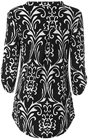 Dawiine Womens Casual Tunic Shirts 3/4 Roll Sleeve Floral Print Pullover Tunic Blouse Tops (S-XXL)