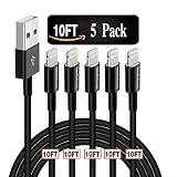 SMALLElectric Charger Cable 5Pack 10FT for iPhone Charger Cable Data Sync Charging Long USB Cord Compatible with Apple iPhone X / 8 Plus / 7/6 / 5S / iPad/iPod, Black