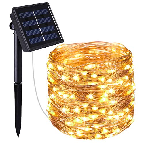 Nittelights Solar String Lights, LED String Lights 100 LED 33ft 8 Modes Copper Wire Lights,Waterproof Decorative Lights for Bedroom, Patio, Parties,Christmas. Warm White.
