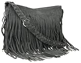Ayliss Hippie Suede Fringe Tassel Messenger Bag Women Hobo Shoulder Bags Crossbody Handbag,Gray