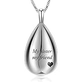 Yinplsmemory Carved Teardrop Keepsake Ashes Necklace Urn Pendant Cremation Memorial Jewelry-Always in my heart
