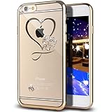 iPhone 6S Plus Case,iPhone 6 Plus Case,ikasus Mini Love Heart Glitter Bling Crystal Rhinestone Diamonds Clear Rubber Golden Plating TPU Soft Silicone Case Cover for iPhone 6S Plus / iPhone 6 Plus 5.5