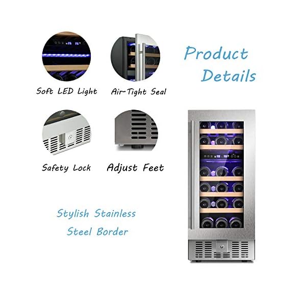 Bossin-Wine-Cooler-Refrigerator-Fridge-28-Bottles-Dual-Zone-Wine-Cellar-Built-in-Freestanding-Wine-Chiller-with-Stainless-Steel-Digital-Memory-Temperature-ControlWood-ShelvesSilverCompressor