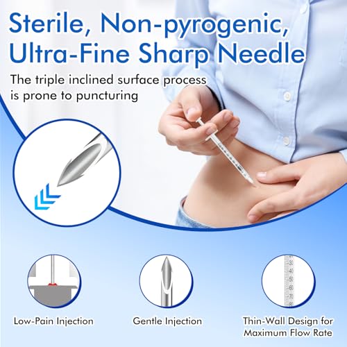 U-100 Insulin Syringes 100Pack 1ml/cc 30G 5/16" (8mm) with Needle | Individually Wrapped, Disposable Diabetic Syringes | Ultra-Fine for Comfort & Precision