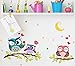 BIBITIME Night Moon Star Sky Wall Sticker Love Family Owls on The Tree Branch Wall Decal for Nursery Bedroom Kids Room Decor,25.19
