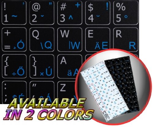 HUNGARIAN - ENGLISH NON-TRANSPARENT KEYBOARD LABELS LAYOUT BLACK OR WHITE BACKGROUND (14x14) FOR DESKTOP, LAPTOP AND NOTEBOOK (Black Background)