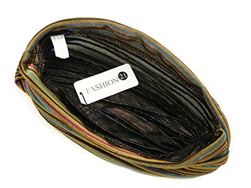 [Fashion 21] Women's Perfect Fit Pleated Glittered Turban Hat Head Wear (Gold Multi) - Thumbnail 3