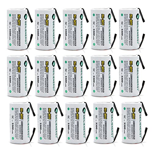 BAOBIAN Sub C Subc 3300mAh NiMH Rechargeable Battery for Power Tools with Tabs (Pack of 15)