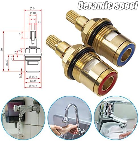 2 Pcs Replacement Tap Valves Brass,Tap Cartridge Replacement Mixer Tap Cartridge with Metal Lever Heads Universal 1/2" Replacement Tap Valves for Kitchen Bathroom Tap (2PCS) - Image 3