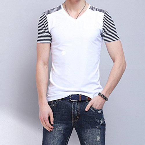 Mose Men's T Shirts, Men's Summer V-Neck Short Sleeve Tops Personality Fashion Leisure Self Cultivation Cool Comfortable T-Shirt Handsome Blouse New (XL, White) - Thumbnail 6