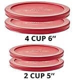 Anchor Hocking Replacement Lids - for 4 Сup Round (2 pcs), 2 Сup Round (2 pcs), Total Set of 4 Red Lids