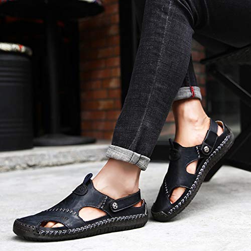 Men's Comfort Cushioned Leather Slipper Closed Toe Strappy Fisherman Sandals Shoes - Thumbnail 4