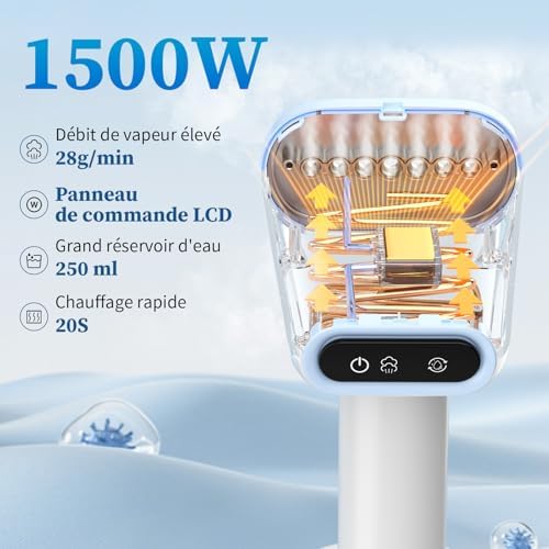 Défroisseur à main portable pour vêtements, capacité de 250 ml, 1600W, chauffage rapide en 25s, arrêt automatique, taille mini, auto-nettoyage, pour la maison, le bureau et le voyage