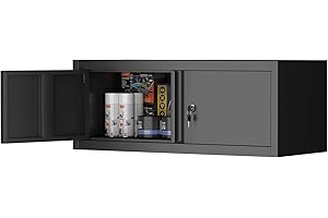 LUCYPAL Garage Storage Cabinet,Metal Wall Cabinet with Locking Doors,12.8''H Metal Storage Cabinets for Home Office,Warehouse,Garage,Basement,Black