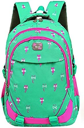 Kamabags Girl's Kitten Pattern Student Backpack Cute Outdoor Daypack (Green)