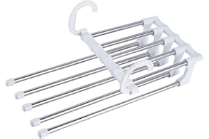 KoiLykke Telescopic Folding Pants Rack, Multi-Layer Wardrobe Organizer with Sturdy for Stainless Steel and Plastic Constructi