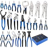 DISEN Pliers Set, 25-Piece Full Assortment of Plier with EVA Storage, Versatile Pliers Tool Set Includes Groove Joint, Needle Nose, Slip Joint, Diagonal, Locking, Wire Stripper, Circlip, and C-Clamp