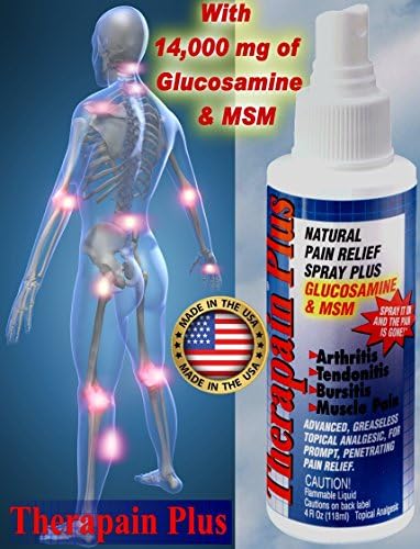 Therapain Plus - Natural Pain Relief Spray With 14,000 mg of MSM and Glucosamine - Top Rated For Fibromyalgia, Arthritis, Bursitis, Tendonitis, Neck &amp; Back Ache, Sports Injuries, Muscle &amp; Joint Stiffness, Sprains, Plantar Fasciitis, Shin Splints, Carpal Tunnel Syndrome &amp; Sciatica