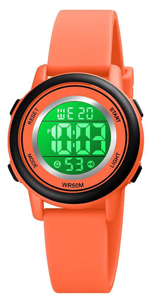 Womens Digital Watches LED Screen Silicone Strap Watch Military Multifunction Waterproof Alarm Stopwatch LED Backlight Outdoor Sports Watch, B Orange, Fashion, Sport, Simple — image 1