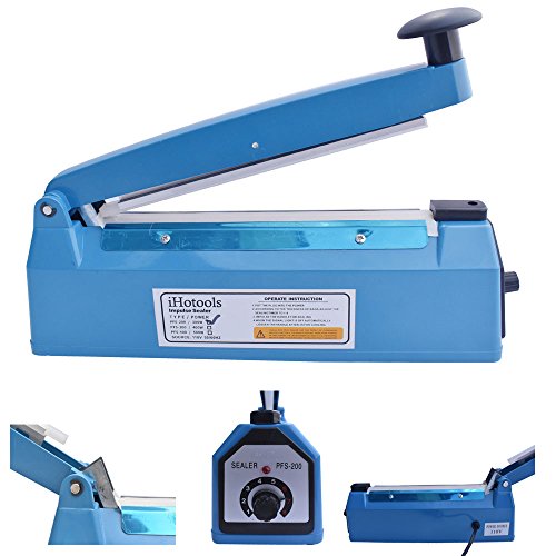 iHotools 8"(200mm) Impulse Manual Hand Bag Sealer Heat Sealing Machine for Plastics Bags PE bags with Extra Replacement Element Grip Blue - Thumbnail 4