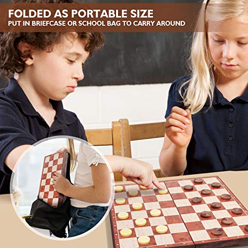 Peradix Chess Checkers Set 2 in 1, Magnetic Chess Pieces with 3 Storage Bags, Portable Travel Folding Board Game, Big Size, Educational Learning Toys for Kids Adults, Birthday
