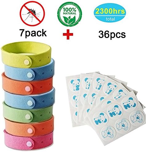 Mosquito Repellent Bracelets 7 Pack &amp; Patch 36 Pcs,SpiritSun 100% All Natural Non-Toxic Plant-Based Oil Mosquito Bands and Travel Insect Repellent,wristband color (Five colors)