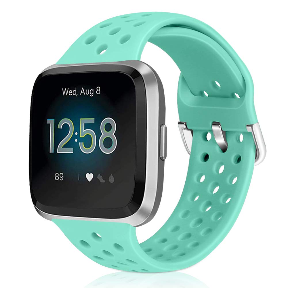 Runostrich Sport Strap Compatible with Fitbit Versa 2/Fitbit Versa/Versa Lite/SE, Soft Silicone Band Replacement Breathable Wristband Accessories for Smart Fitness Watch for Women Men (Marine Green)