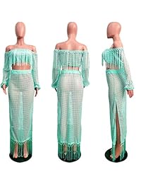 Vestido sexy con hombros descubiertos, mangas largas, cuadros, con estampado de club, para mujer