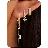 Trendy Zircon Tassel Chain Threader Earrings Set for Women Chain Dangle Earrings Dainty Rhinestone Hoop Earrings Set for Women Stack Jewelry Long Drop Ear Line
