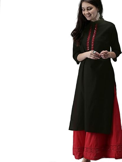 Women Stitched Black Rayon Straight Kurti Kurta