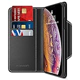 Maxboost iPhone X Wallet Case [Folio Style] [Stand Feature] mWallet Series for Apple iPhone X (2017) [Black] Protective Credit Card Leather Flip Cover [Card Slot + Side Pocket] Magnetic Closure