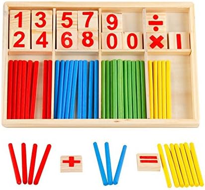 SJDZ Wooden Number Cards Counting 52 Rods with Box