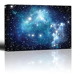 Vibrant Blue and Aqua Starry Galaxy - Canvas Art Home Art - 12x18 inches