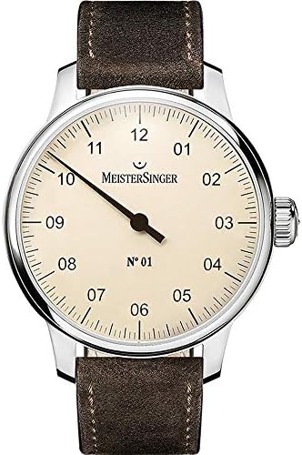 Meistersinger Men's No.01 40mm Brown Suede Band Steel Case Mechanical Cream Dial Analog Watch DM303