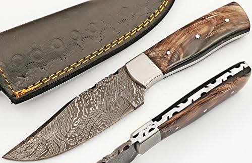 Custom Damascus Handmade Hunting Knife Comes Leather Sheath.