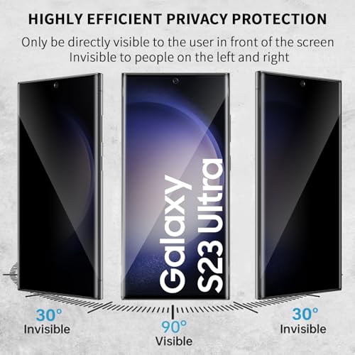 HidWee Privacy Screen Protector for Samsung Galaxy S23 Ultra 5G, 2 Pieces 3D Tempered Glass Anti-Spy 9H Hardness, Bubble-Free Anti-Spy Tempered Glass Friendly for Case