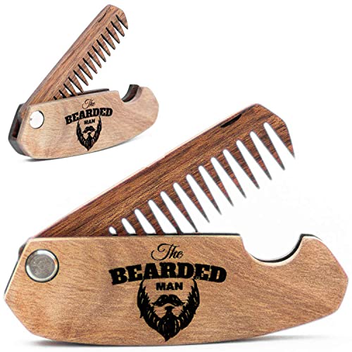 Wooden Beard Comb for Men Folding Pocket Comb for Moustache Beard