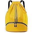 LOKAPEGY Drawstring Gym Bag for Men, Waterproof Drawstring Backpack for Women, Swim Bag with Shoes Compartment. (Yellow)